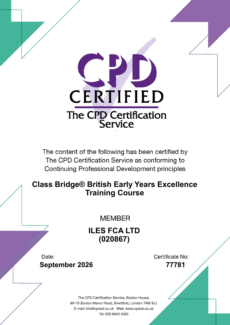 CPD certificate no. 77781 for the Class Bridge® British Early Years Excellence Training Course